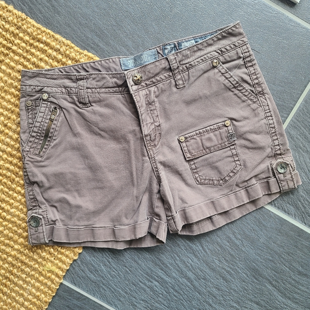 Miss Me Mauve Purple Cargo Denim Shorts Embroidered Wings Back Pockets - 28 - Picture 3 of 14